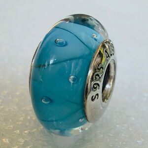 Pandora Sterling Silver Light Blue Looking Glass Murano Glass Bead Charm
